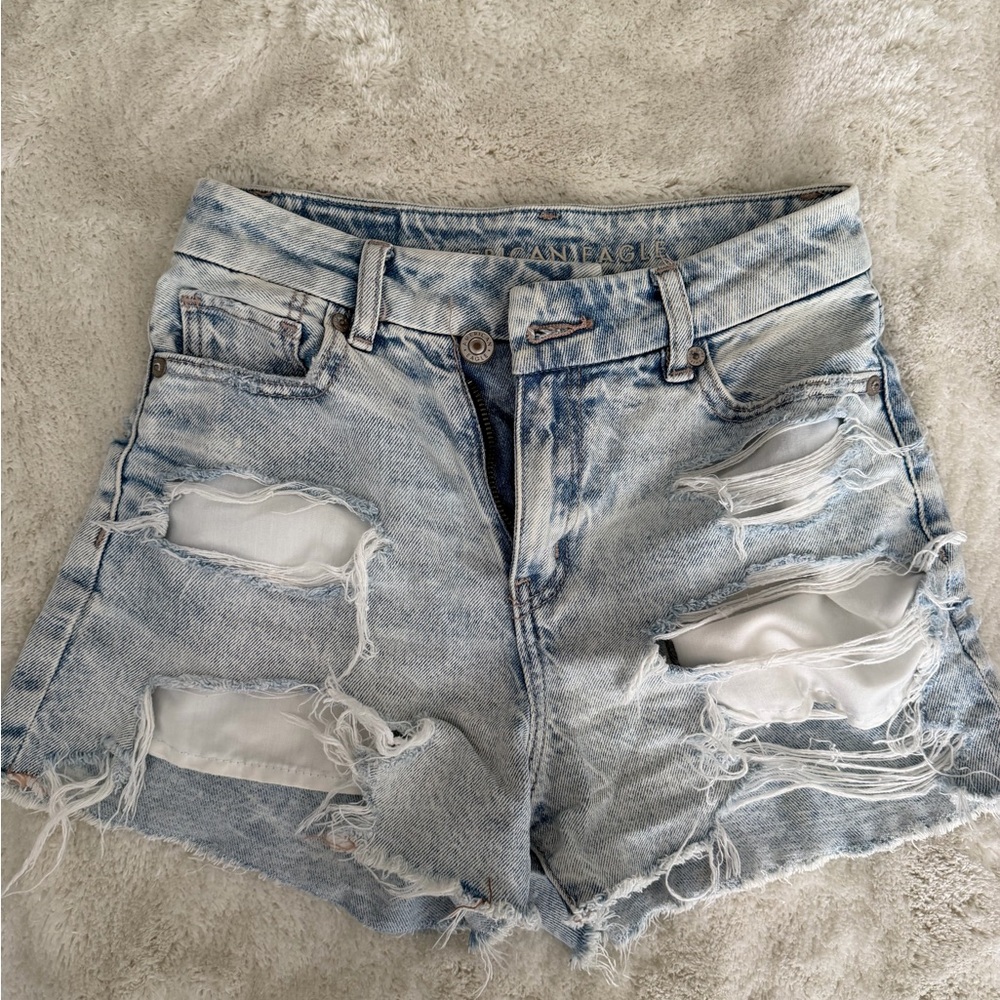 American Eagle Outfitters Light Blue Distressed Denim Shorts